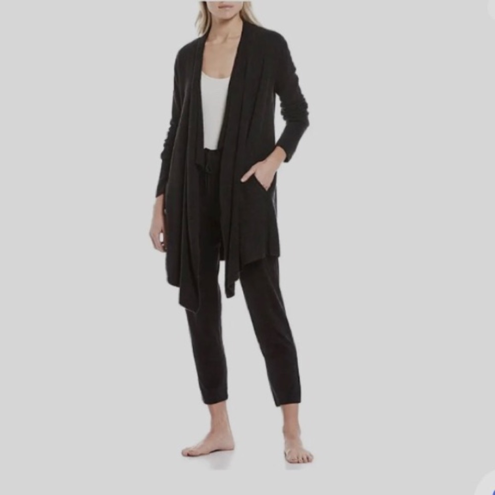 BAREFOOT DREAMS COZY-CHIC LITE BLACK WATERFALL OPEN CARDIGAN SWEATER
